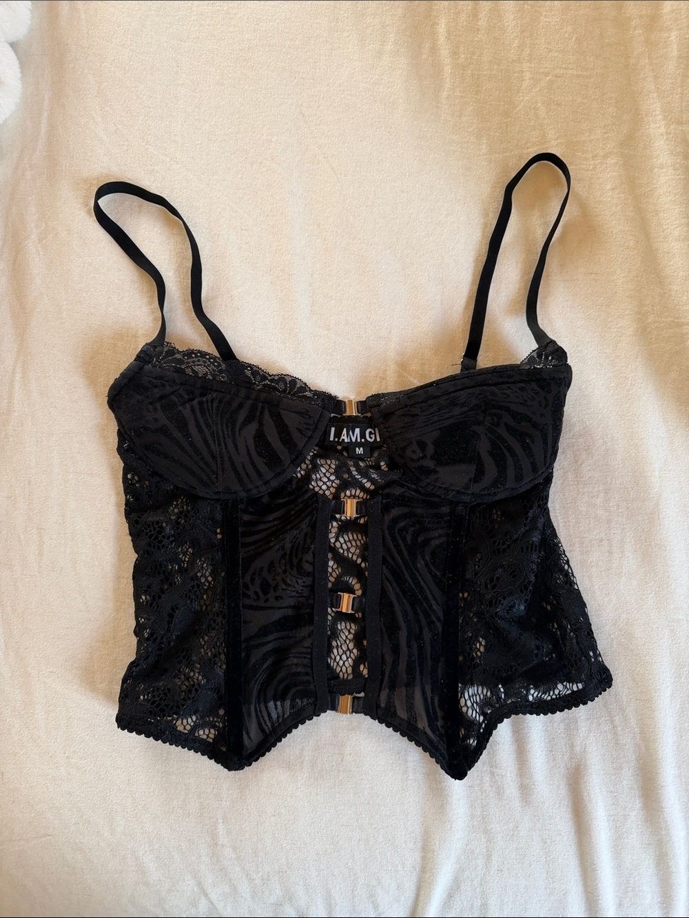 I.AM.GIA Black Lace Hook-Front Bustier